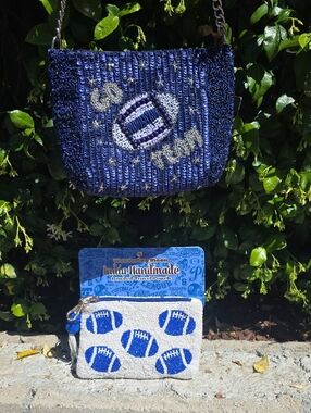 Go Team Beaded Football Bag with Matching Beaded Coin Pouch